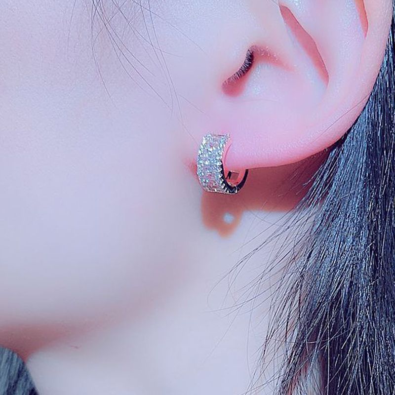 Yamaler 1 Pair Piercing Rose Golden Women Earrings Inlaid Rhinestone Circle Ear Clips Jewelry Accessory_voghion.com