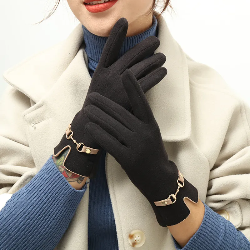 Gants à cinq doigts pour femmes avec broderie Veet, rembourrés et épais, coupe-vent pour écran tactile pour l'hiver_voghion.com