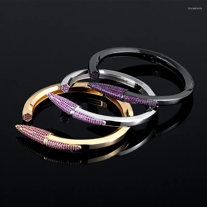 Bangle Woman Mixed Trendy Pencil Designs Cuff For Ms Wedding Purple Full Cubic Zircon Crystal Dubai Golden Party_voghion.com