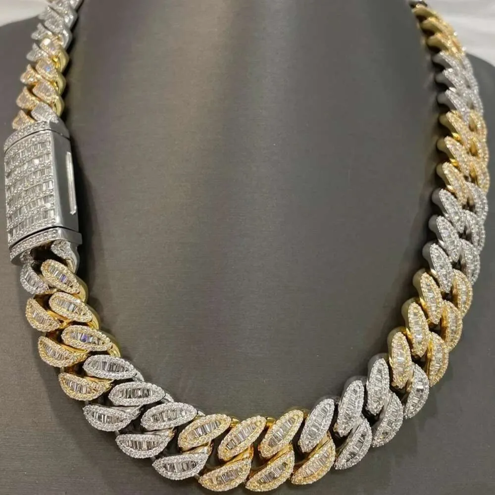 Catena a maglie cubane con diamanti taglio ghiaccio Miami Hip Hop Style da 20 mm, rotonda e baguette_voghion.com