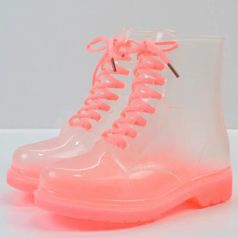 Transparent Platform Ankle Rain Boots For Women Waterproof Style_voghion.com