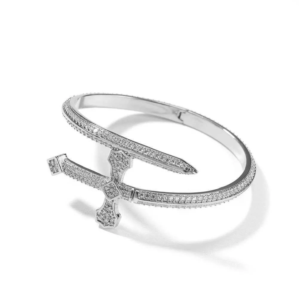 2024 New Sword Justice Gold Sier Color Cubic Zircon Cross Bracelet men Women Men Hip hop Jewelry_voghion.com