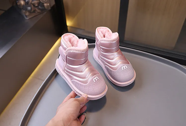 Winter Kids Youth Cotton Shoes Fashion Happysteps Boys Girls Ankle Boots Soft Bottom Warm Student Boot Sier Black Pink_desvips.com