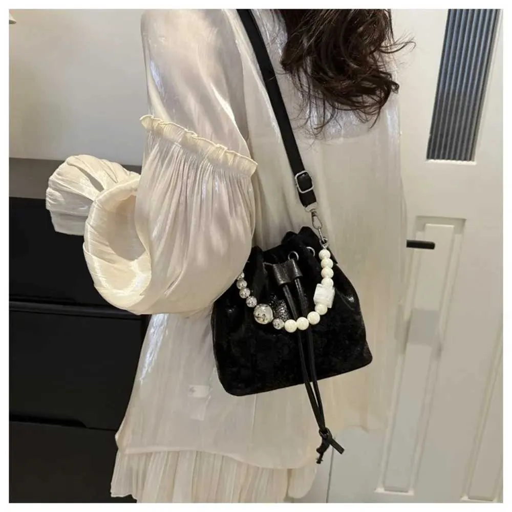 New Casual PU Cross Body Bead Handle Adjustable Strap Single Shoulder Bag Belt Drstring Design Durable Lady Ba241214_voghion.com