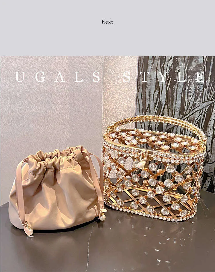 Designer aushöhlen Gold Metall Käfig Kristall glänzend Rhie Dia Abend Hochzeit Party Kupplung Geldbörse Umhängetasche_voghion.com