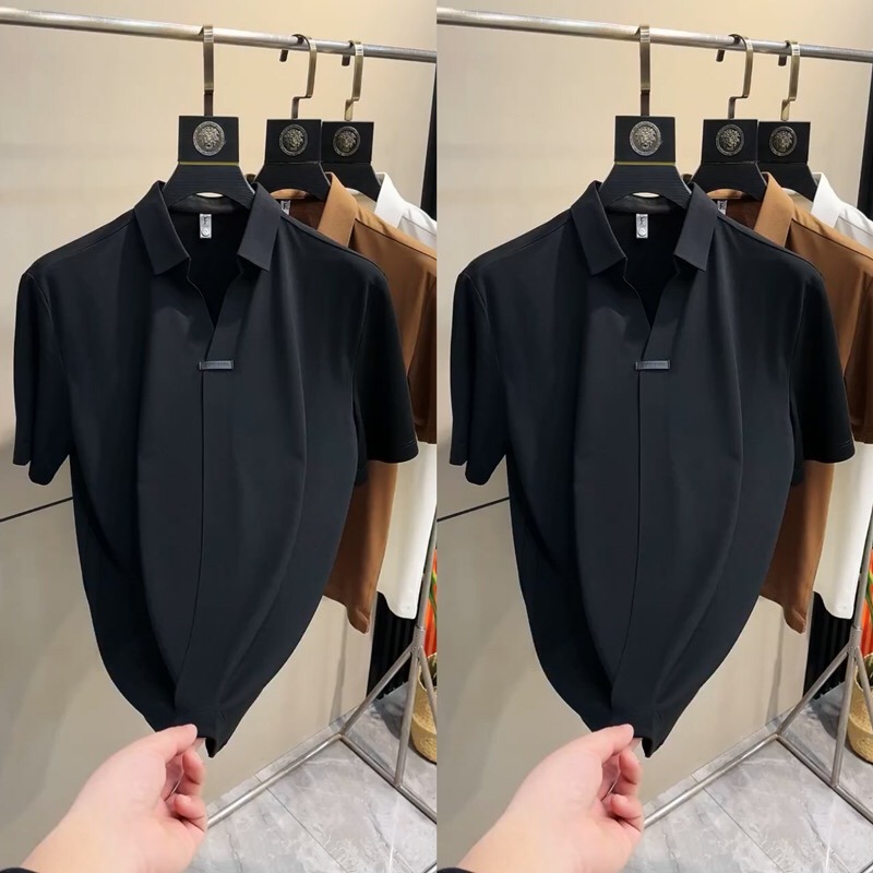 Men's Clothing Summer Youth Business casual high elastic half sleeve polo shirt Ice Silk seamless V-neck short sleeve men's T-shirt