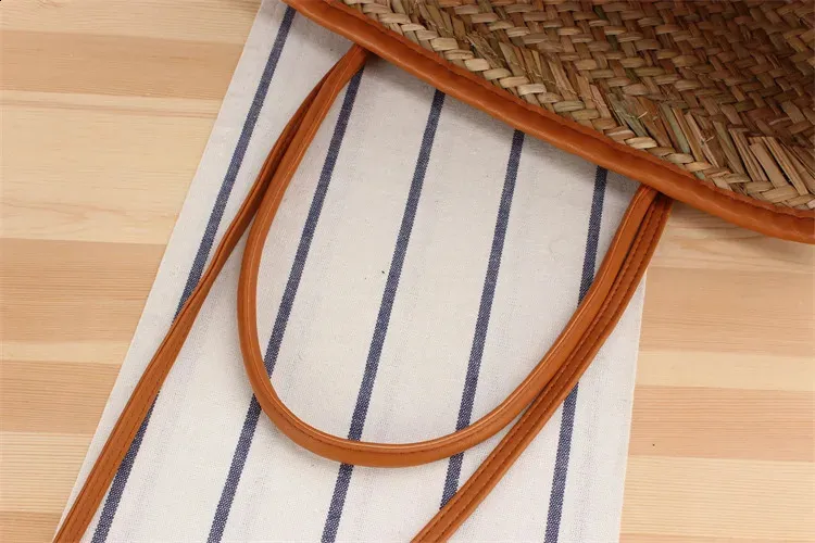 Casual Rattan Basket Bag Wicker Woven Women Handbags Handmade Summer Beach Straw Shoulder Crossbody Bags Big Tote Purse_voghion.com