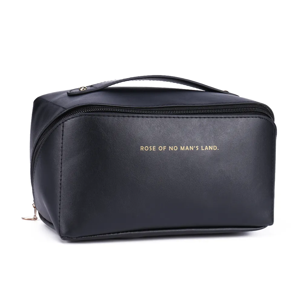 Trousse de maquillage en cuir pour femmes, grande capacité, organiseur de rangement pour pinceaux, idéal pour les voyages._voghion.com