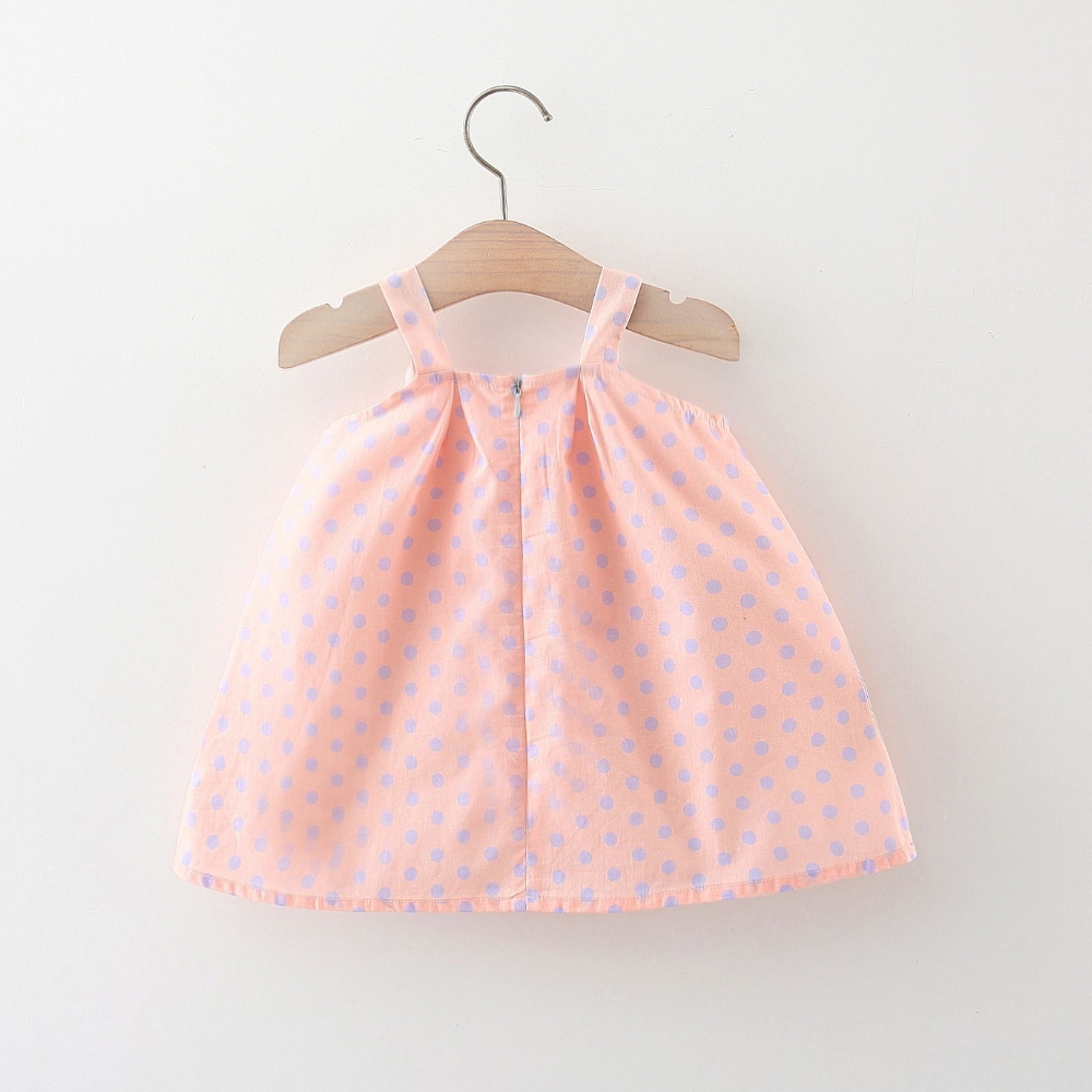 Vestido de verano para niña con estampado de lunares y flores, con tirantes de conejo y cremallera_voghion.com