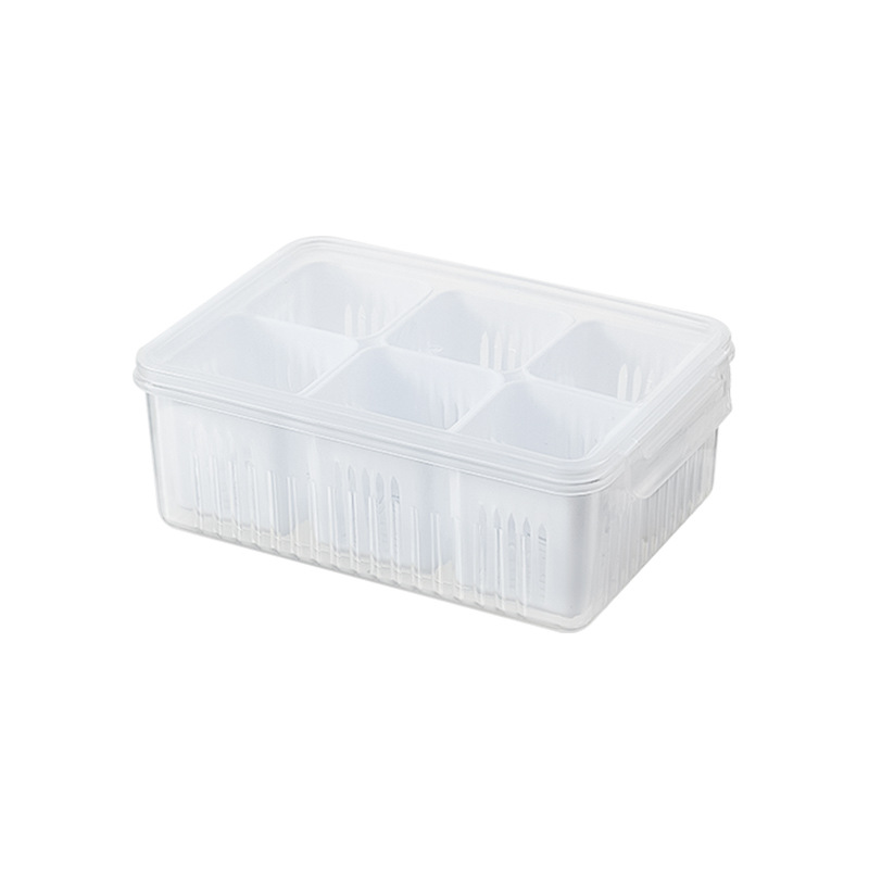 Kühlschrank-Aufbewahrungsbox mit 6 Fächern, Aufbewahrungsbox für Lebensmittel, Gemüse und Obst, Kühlschrank-Organizer, Abflusskorb, für Fleisch, Zwiebeln, Ingwer, transparentes Gemüsefach_voghion.com