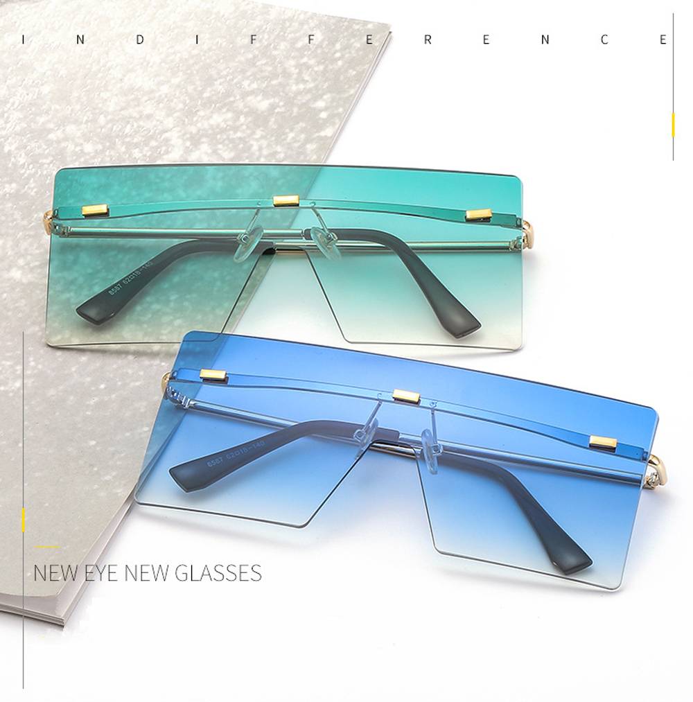 Oversized Rimless Sunglasses For Women Gradient Metal Uv400 Shades_voghion.com