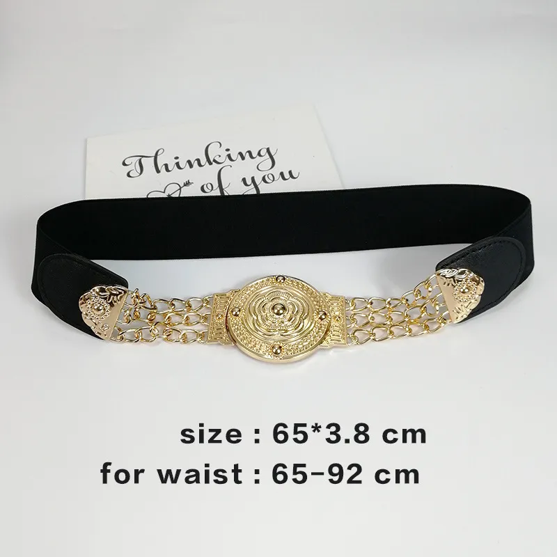 Gürtel Elastischer Bund Blume Metallkette Dehnbarer Trendgürtel Frauen Kleid Accessoires Designer_voghion.com