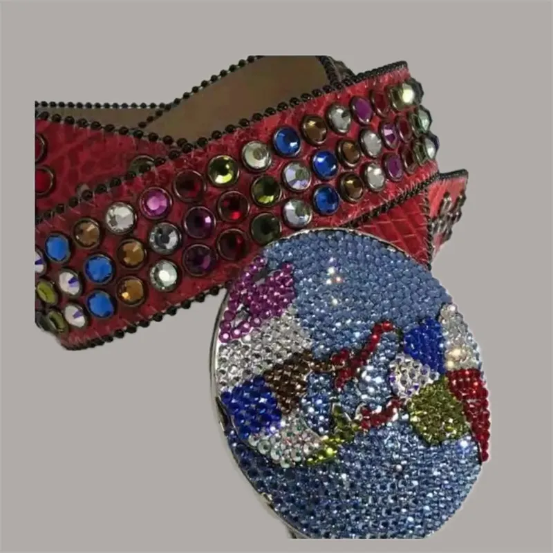 Women designer length 100-125cm unique cinturon waistband skull needle buckle metal colorful diamonds bb simon belts big_voghion.com