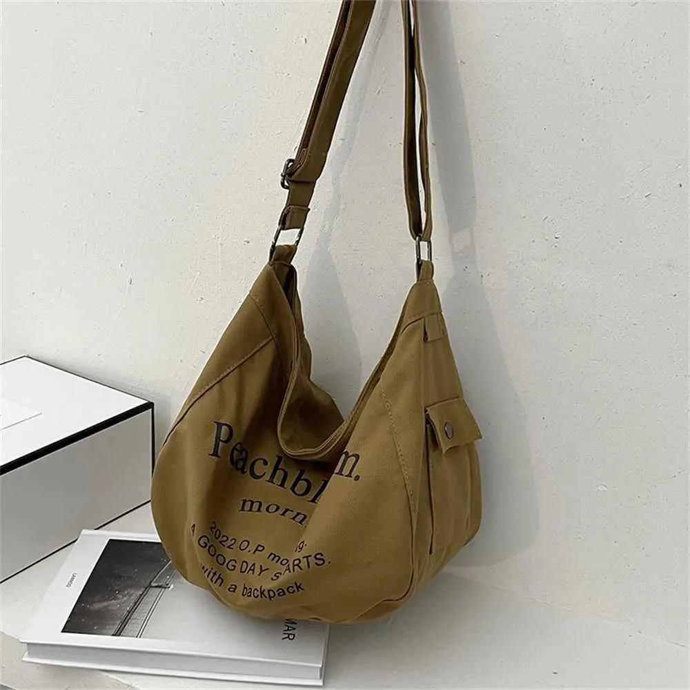 Letter Printed Canvas Single Shoulder Bag Student Large Capacity Messenger Tote Bags Solid Leisure Handbag Shopper_voghion.com