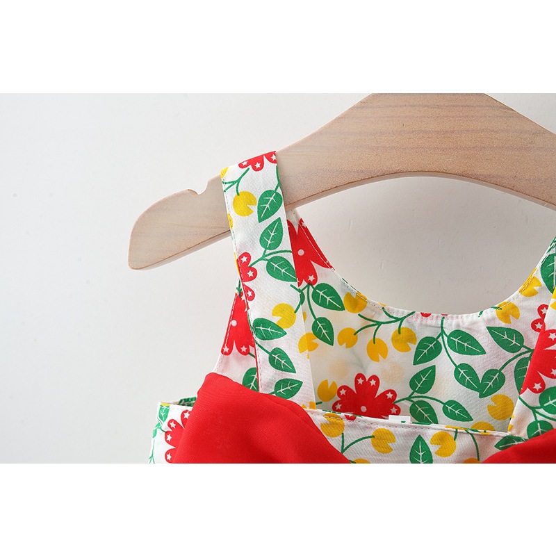 Puppelchen Meedchen Kleed Blummebedruckt Gemittlecht Schleife Kotteng Kleed Strandvakanz Stil Kleed Schéckt Hutt_voghion.com