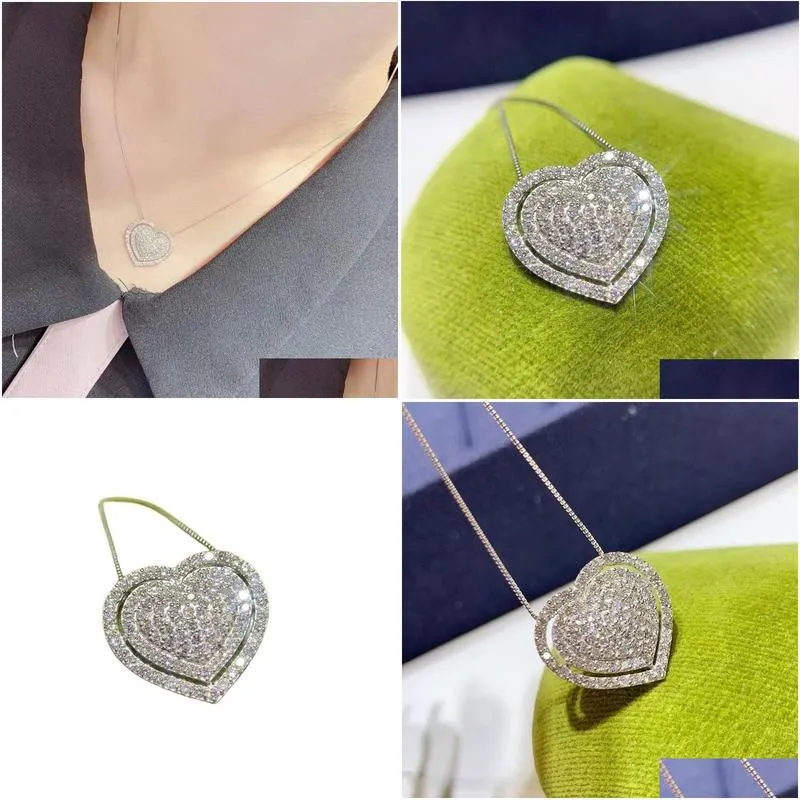 Anheng Halskjeder 2023 Håndlagde Hjerte Glitrende Smykker Sterling Sier Pave Hvit Safir Cz Diamant Edelstener Fest_voghion.com