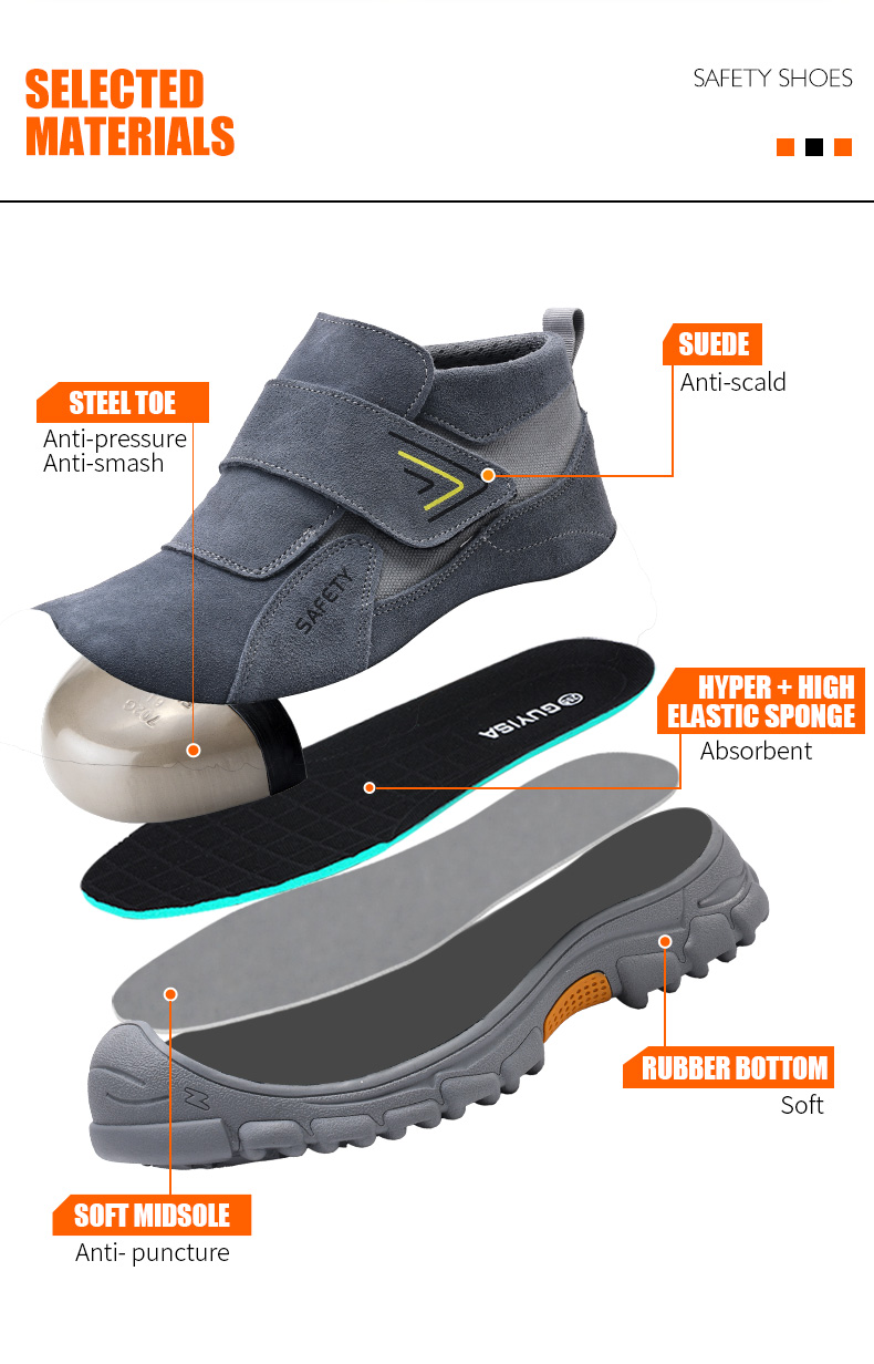 Zapatos de seguridad para soldador GUYISA con puntera de acero, antiescaldaduras, ignífugos, color gris 3027GY, tallas 37-46_voghion.com