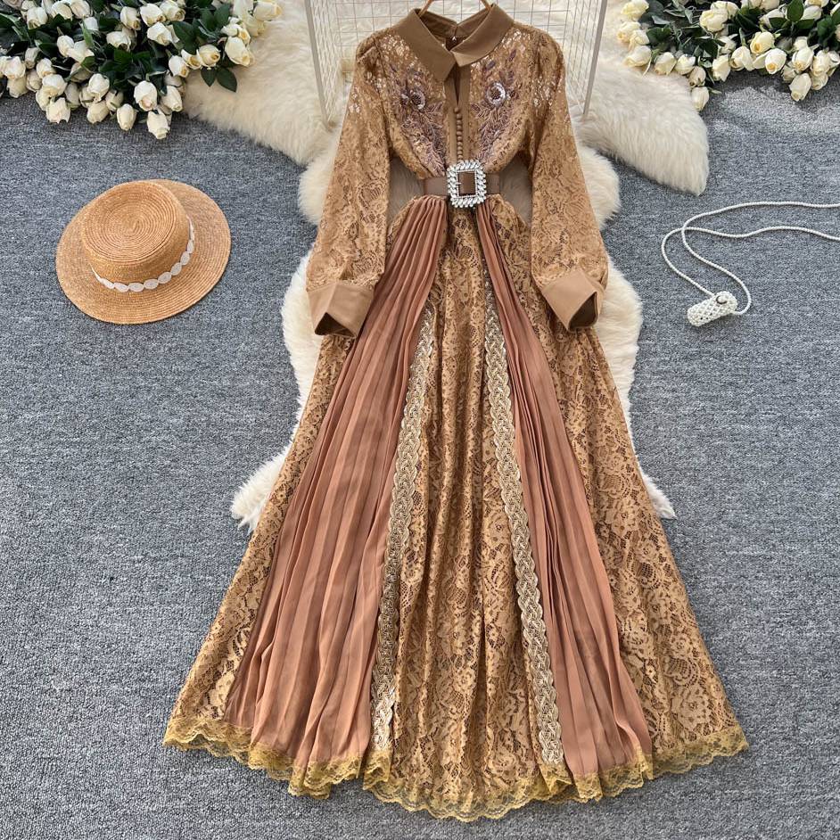 Robe de soirée élégante à la française – Robe à lacets et perles épaisses, tulle transparent et broderie florale (noir/rose, M-XXXL)_voghion.com
