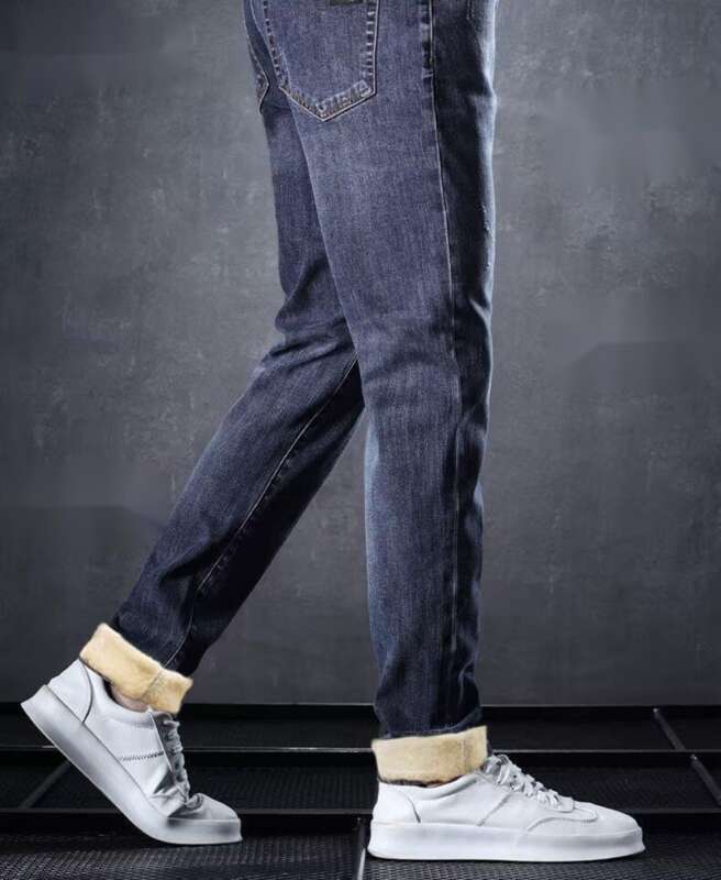 High End Thickened Jeans With Plush 2025 New Winter Loose Straight Leg Warm Casual Long Pants For Men_voghion.com