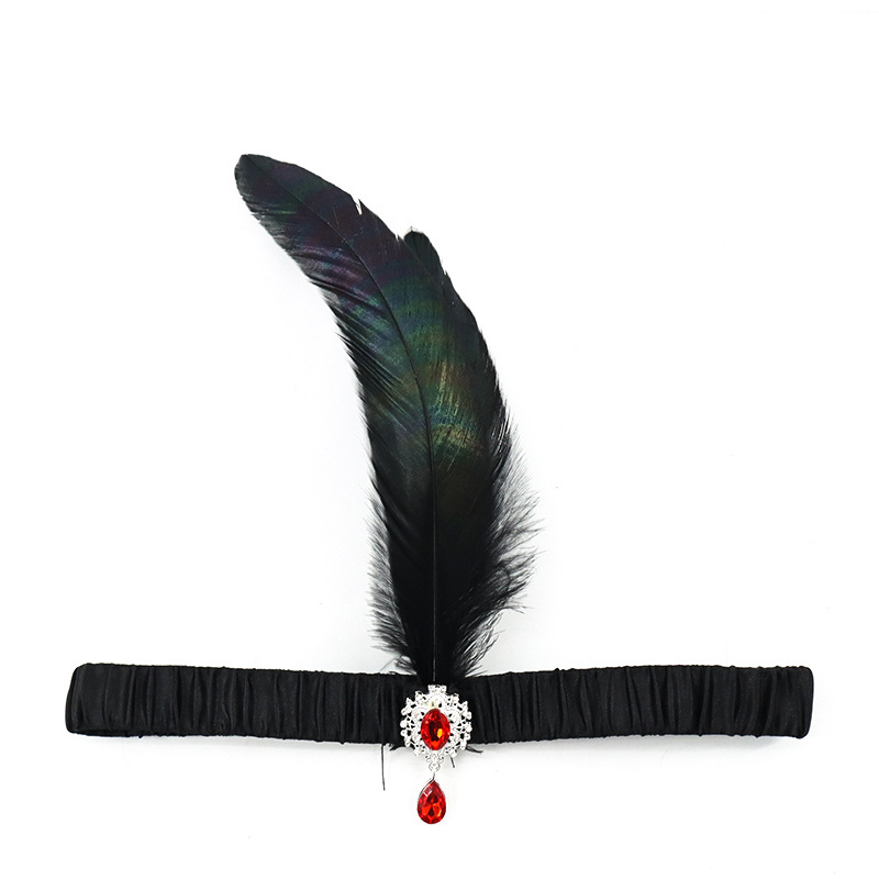Festa di Halloween per single con accessori per capelli neri Fascia per capelli con piume a sfera Gatsby degli anni '20_voghion.com