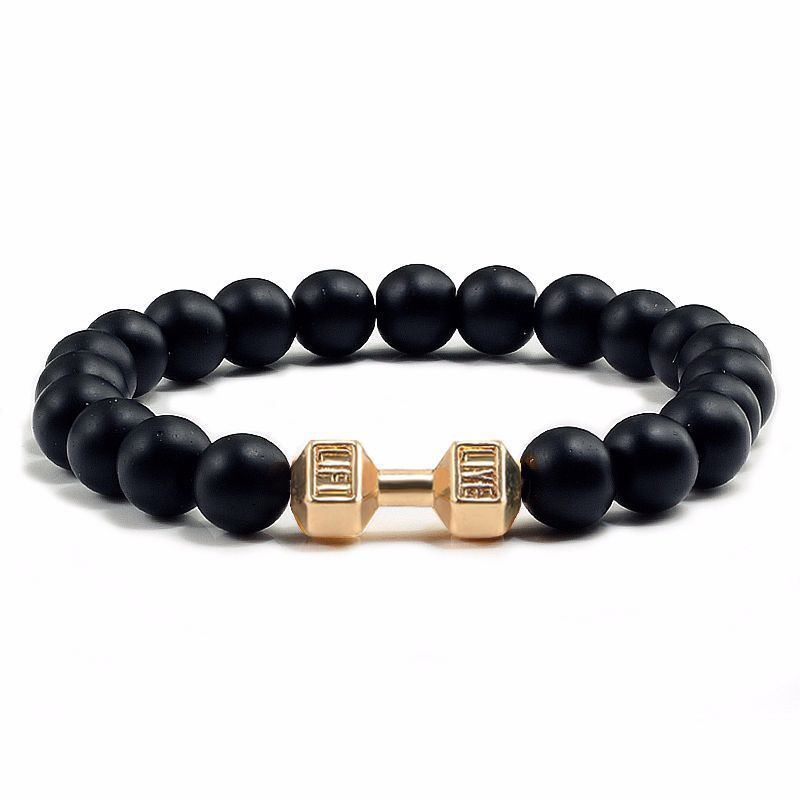 Braccialetto di perline per yoga energetico con manubri in lega elastica smerigliata in argento da uomo Cross Border Accessories_voghion.com