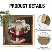 Semn rustic din lemn cu Moș Crăciun, 20x20 cm, semn rustic din lemn cu Moș Crăciun - Decor baie cu ramă pentru casă și birou, artă murală de sărbători_voghion.com
