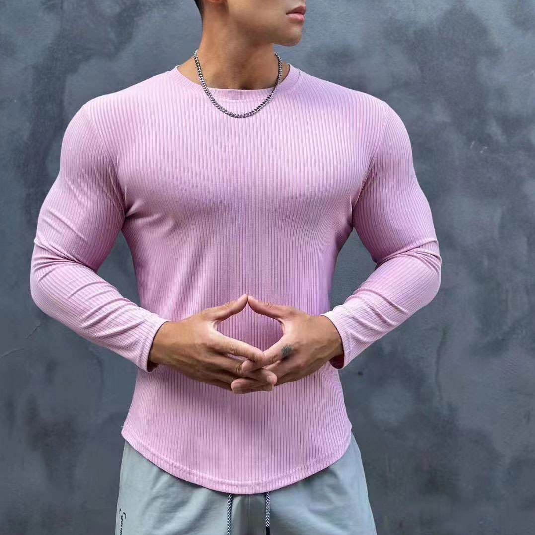 Men's Clothing  long-sleeved training tight T-shirt versatile muscle sports fitness clothing tops elastic close-fitting bottoming shirt for men_voghion.com