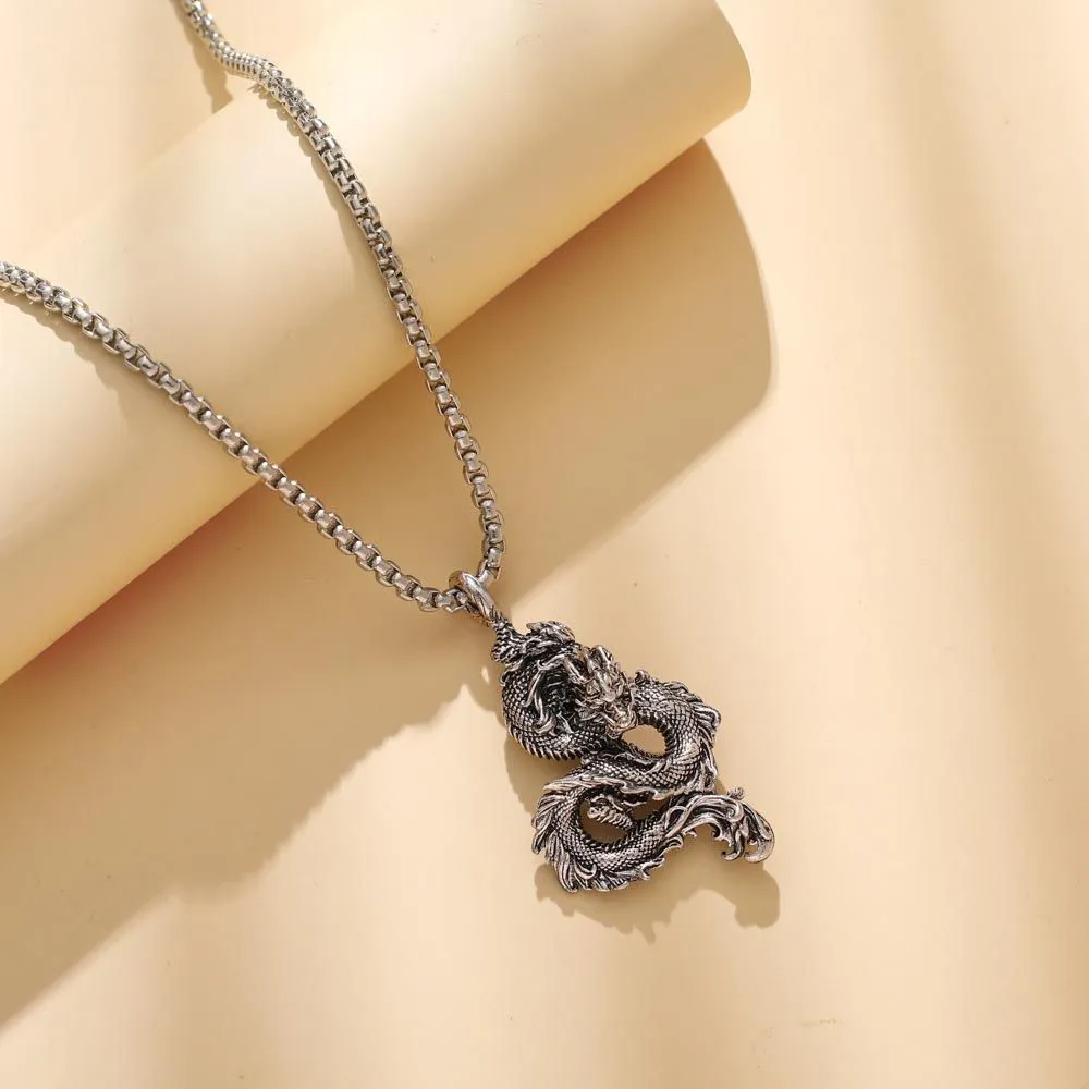 Collane con ciondolo creativo elegante punk cubano catena strada titanio acciaio drago collo gioielli uomo collana coreano_voghion.com