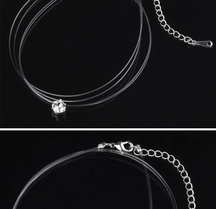 Invisible Crystal Pendant Necklace Simple Teardrop Chain For Women_voghion.com