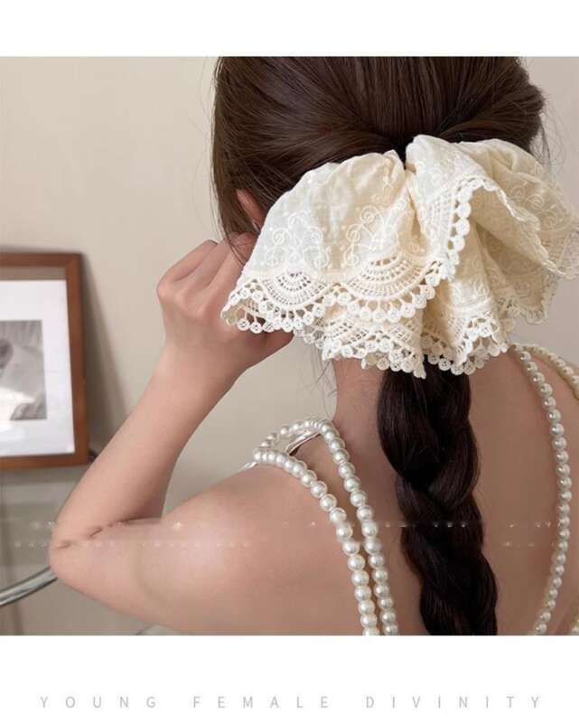 Large White Lace With Large Intestine Loop, Gentle Temperament For Women, Ponytail Tied Rope, High-end Hair Rope_voghion.com