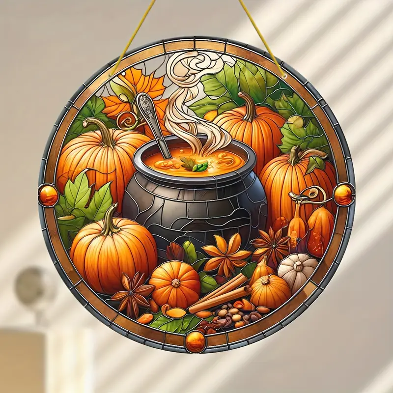 8x8in Pumpkin Soup Suncatcher - Colorful Acrylic Fall Decor For Windows & Kitchens - Farmhouse & Garden Seasonal Accent_voghion.com