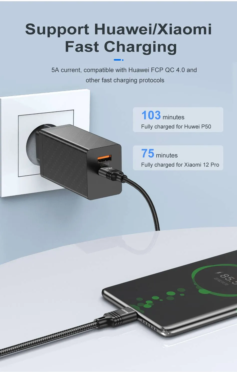 100W USB Type C PD Charging For Samsung S22 S21 Xiaomi 12T Pro To USB-C Cable Mobile Phone Charger Wire Cord_voghion.com