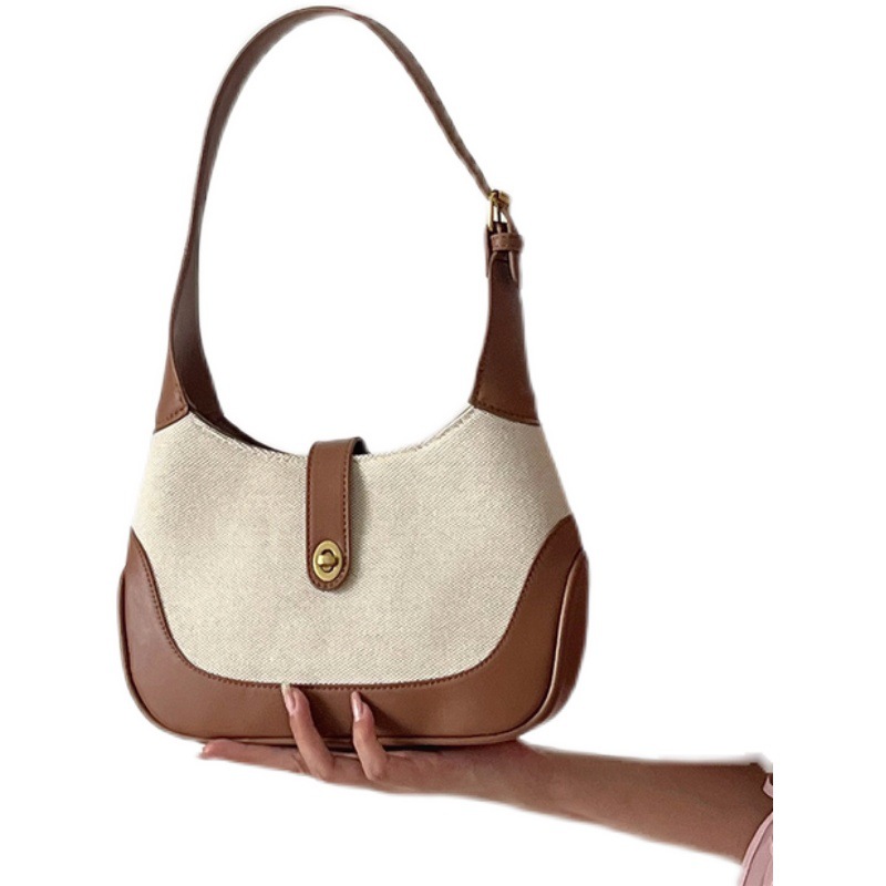 Sac à main en toile pour femmes, épissure unique, tendance française, sac à bandoulière et sous les bras, couleur contrastée, nouvelle collection été 2024_voghion.com