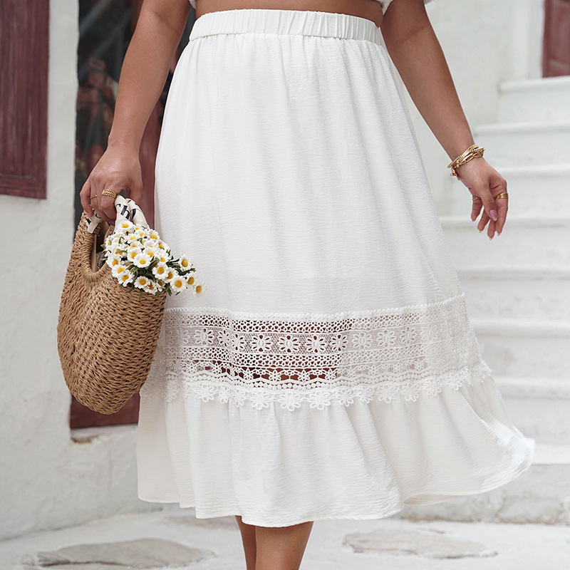 Women's Clothing casual skirt 2024 autumn and winter temperament elegant high waist hollow white long skirt_voghion.com