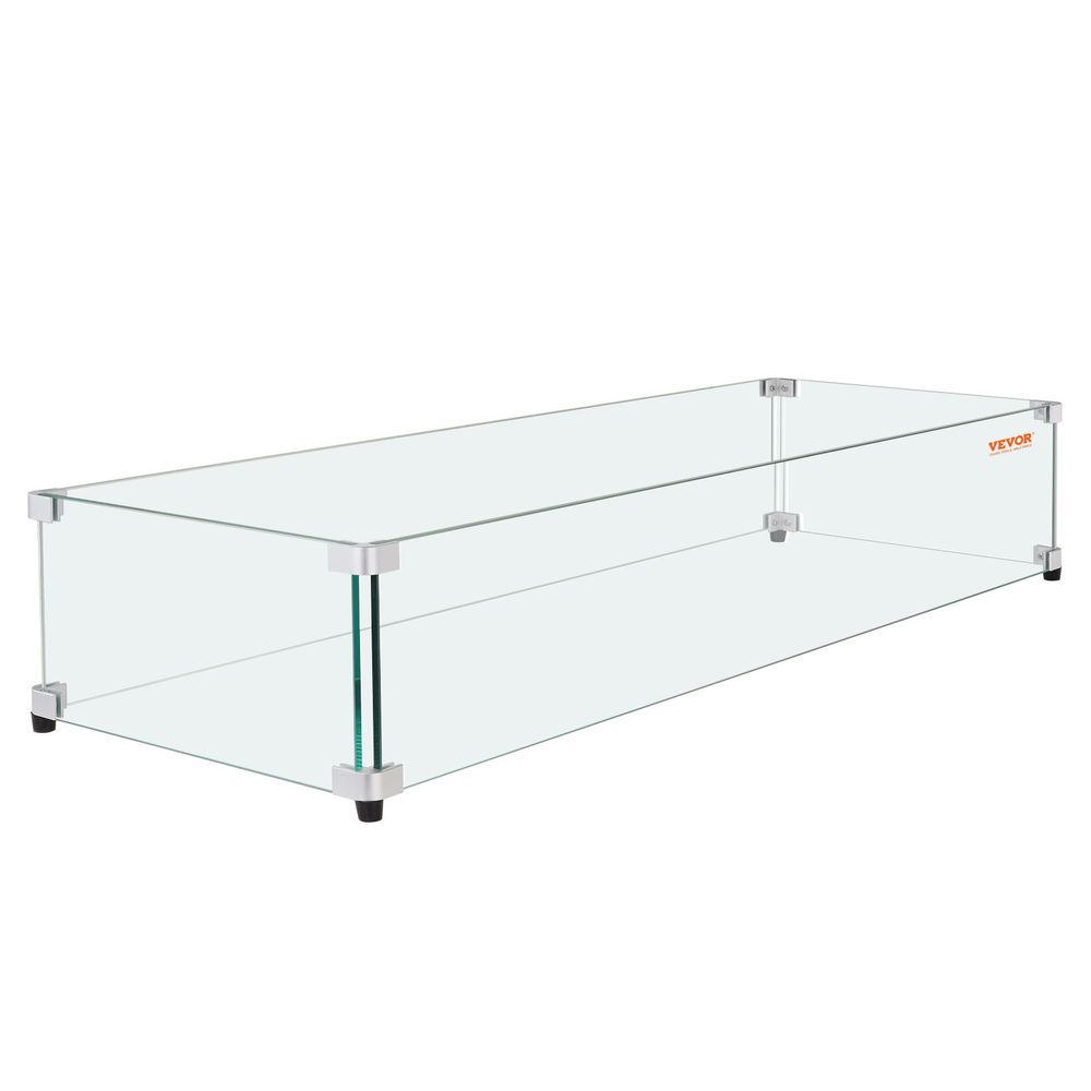 Glass Wind Guard For Rectangular Fire Pit Table 36 X 16 X 7.5 Inch, 0.31 Inch Thick And Sturdy Tempered Glass Panel With Hard Aluminum Corner Brack_voghion.com