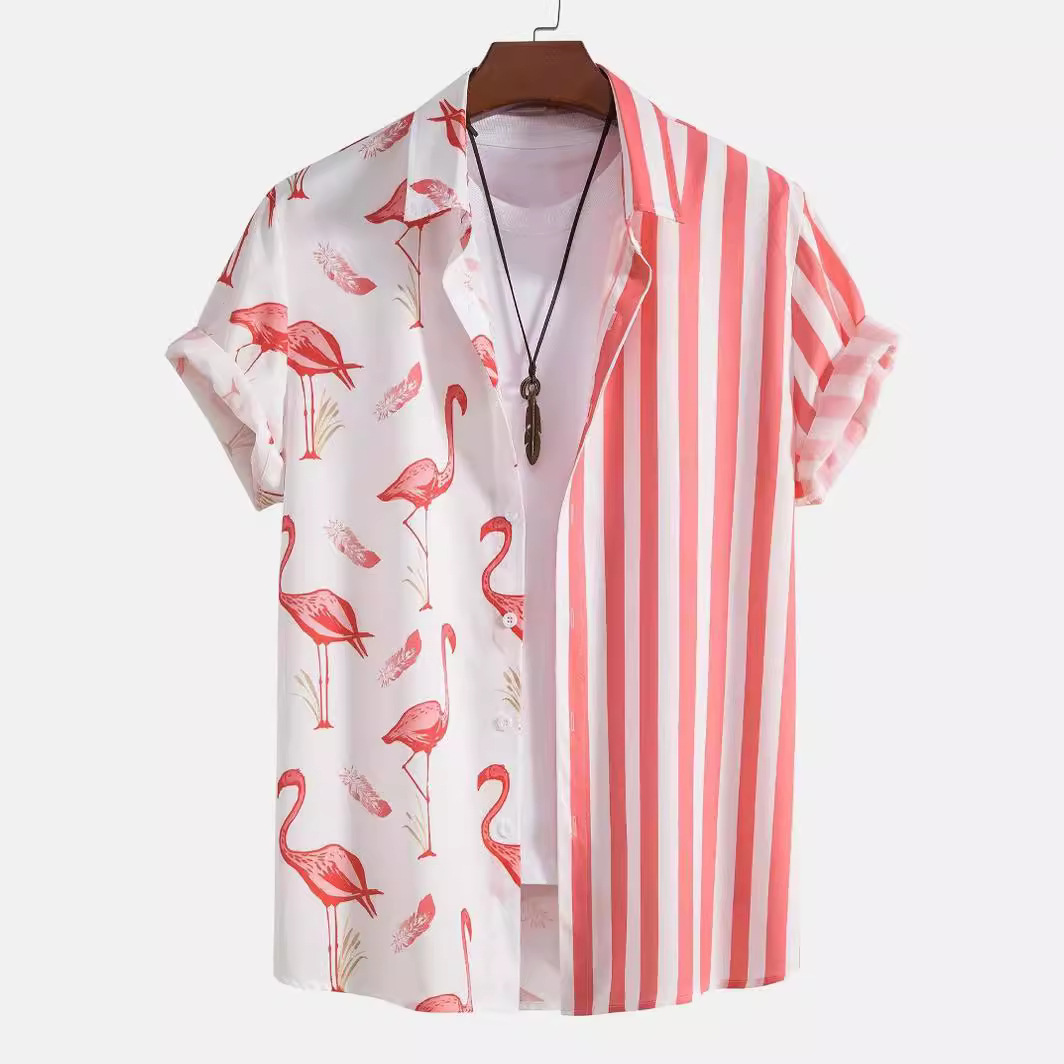 Herrkläder Hawaiian flamingo ränder 3D digital utskrift herr kortärmad skjorta Amazon TEMU hot rea_voghion.com
