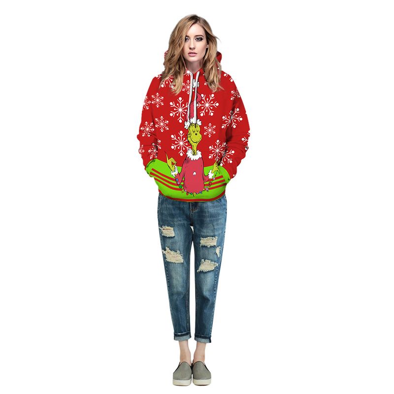 Women's Clothing Grinch digital printing couple wear trendy loose casual hooded sweatshirt_voghion.com