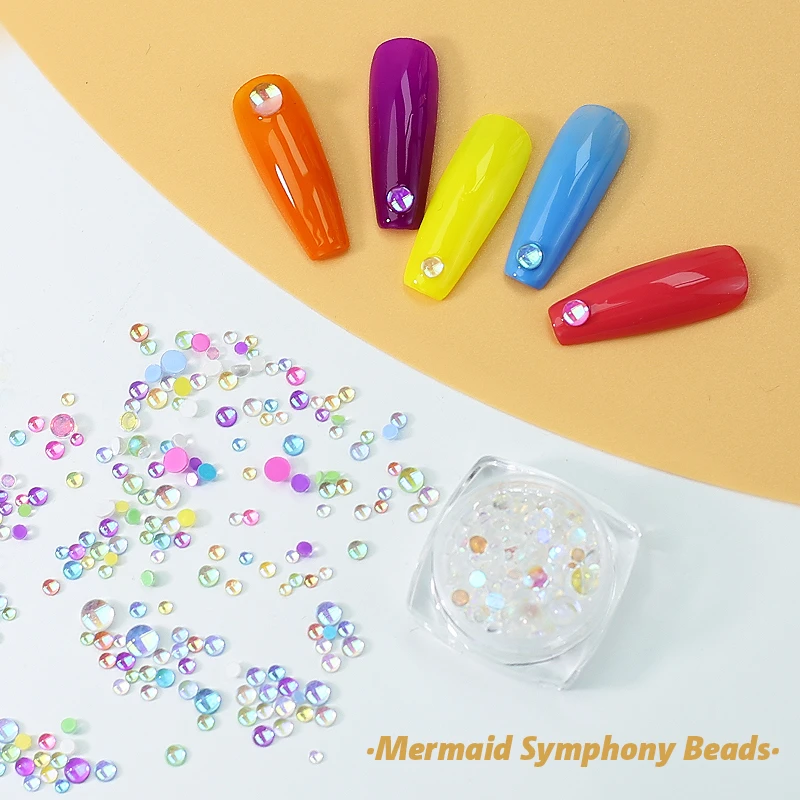 Arte Clavo Magic Color Mermaid Round Glass Crystal Bead Used for Nail Art Microbeads 3D Flat Back Nail Art Decoration Accessory_voghion.com