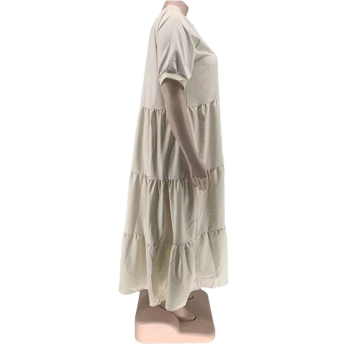 Abito con risvolto casual con bottoni alla moda da donna taglie forti_voghion.com