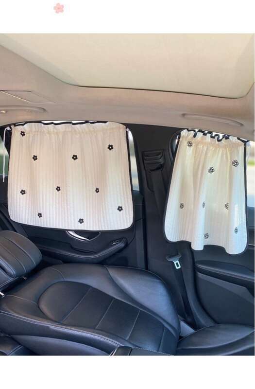 Creative Camellia Flower Printed Embroidered Car Sunshade, Non Punching Suction Cup Type, Rear Universal Version For_voghion.com