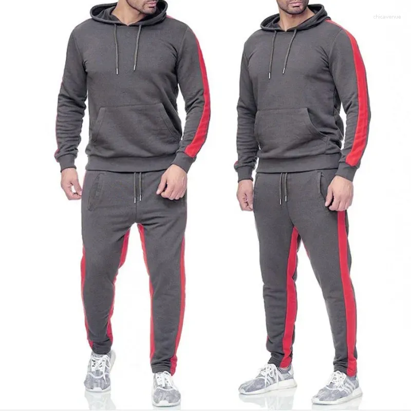Männer Tracuits Gestreift Sweatshirt Faarfblockéierend Kapuzen Sportskleeder 2-Stéck Set Fiess Kleeder Arrivée Cross-border_voghion.com