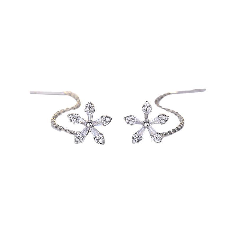Long Crystal Flower Tassel Earrings In S925 Sterling Silver Plated_voghion.com