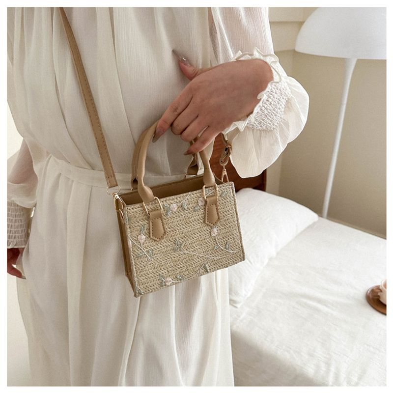 Borsa a mano in paglia e borsa a tracolla da donna versatile_voghion.com