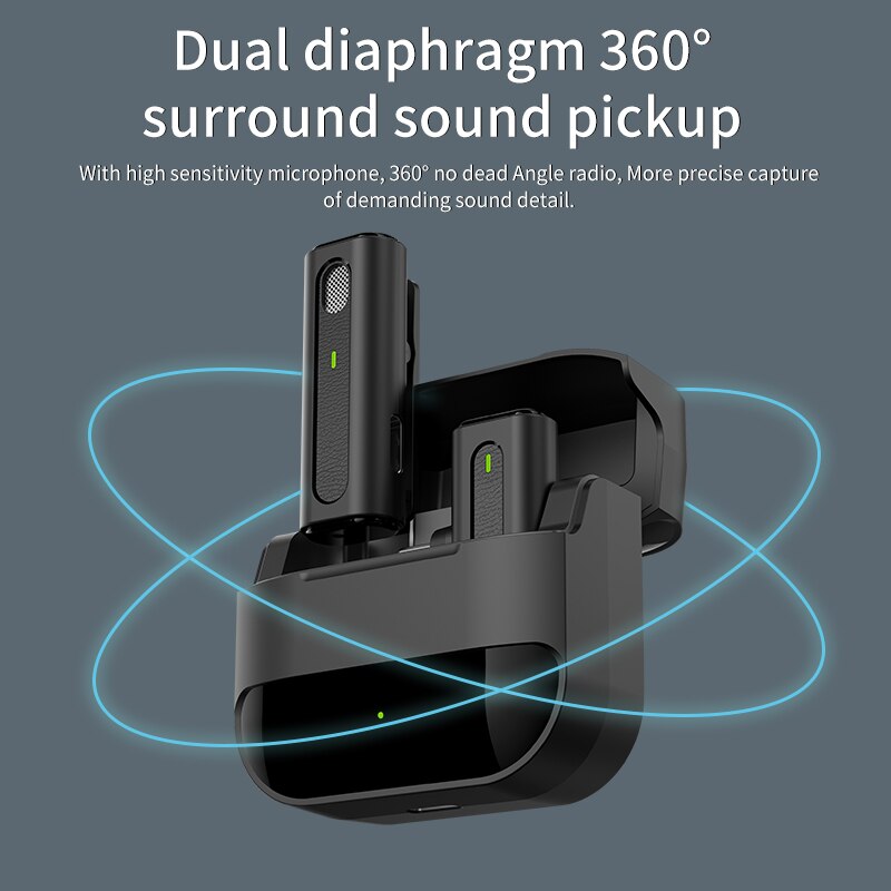 Wireless Microphone Lavalier Mic Noise Reduction Live Interview Mobile Phone Recording for iPhone Type C Charging Box_voghion.com