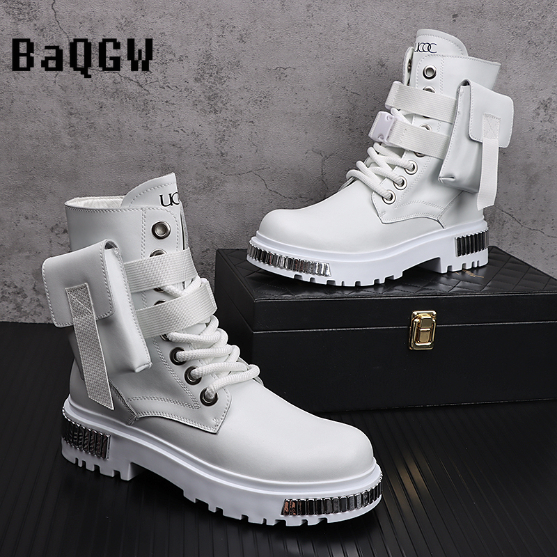 Chaussures montantes en patchwork métallique pour hommes, tendance automne-hiver, bottes de cowboy de style britannique, cuir augmentant la hauteur
