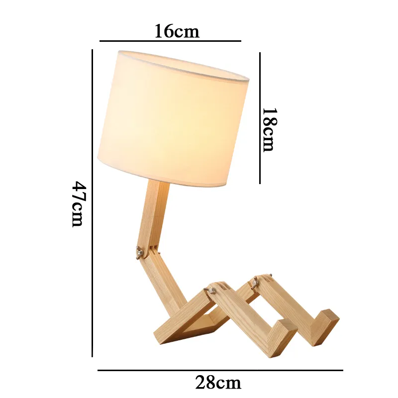 Lampada da tavolo robot di design - Lampada da notte moderna in legno e tessuto_voghion.com