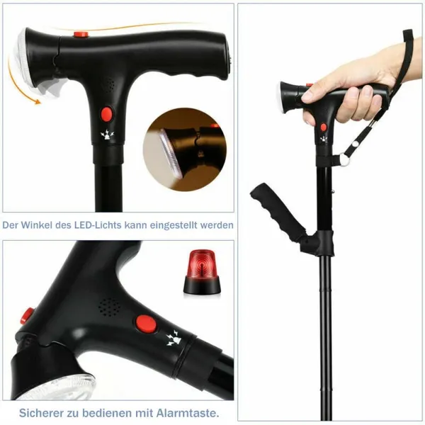 Foldable LED Walking Cane For Seniors - Telescopic Mobility Support_voghion.com