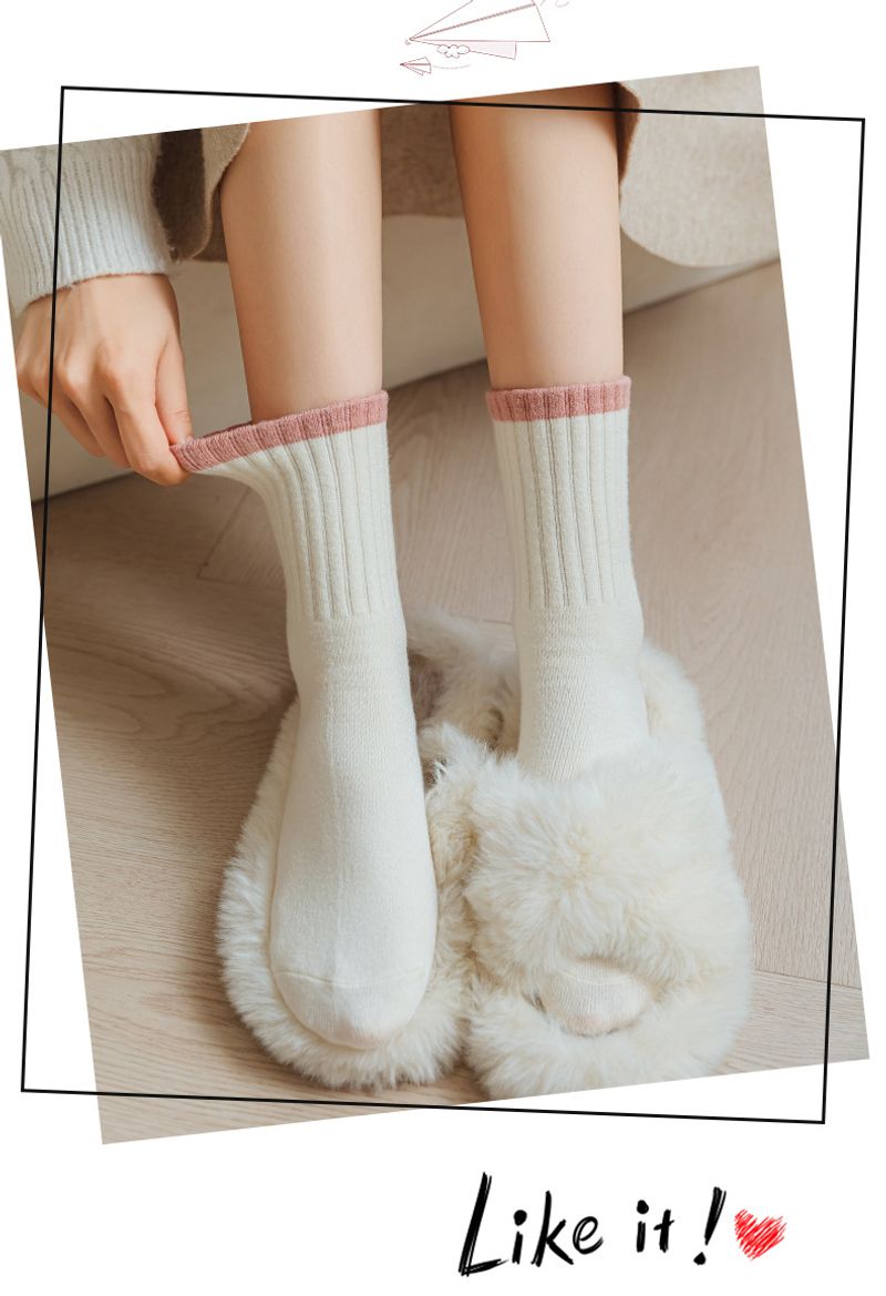 Solid color cotton for children, winter rabbit cashmere, thick midsole women's s, striped embroidery, high elastic_voghion.com
