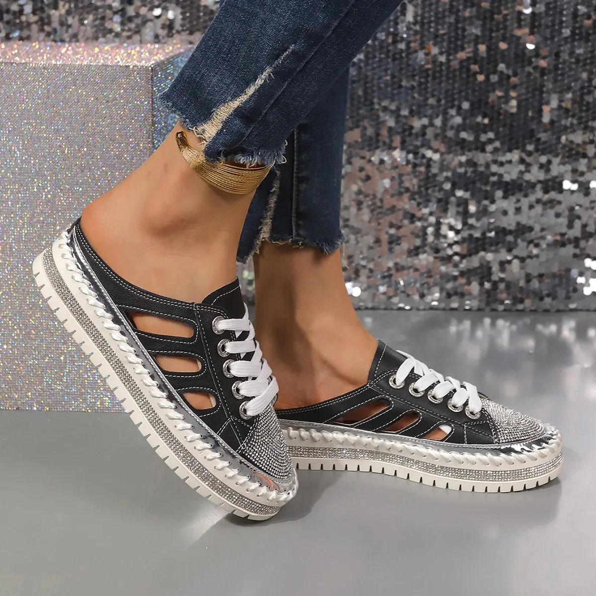trend Woman Crystal Half Slippers For Women Flat Platform Comfortable Elegant Shoes Bg Women's Sandals 1b46 Platm_voghion.com