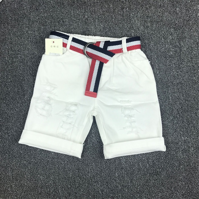 Mother&Kids Children's red, white and yellow shorts with belt 5 minutes shorts with stretch ripped pants_voghion.com